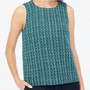 J. Crew NWT Tweed Teal and Blue gold button-back shell sleevless top, size S
